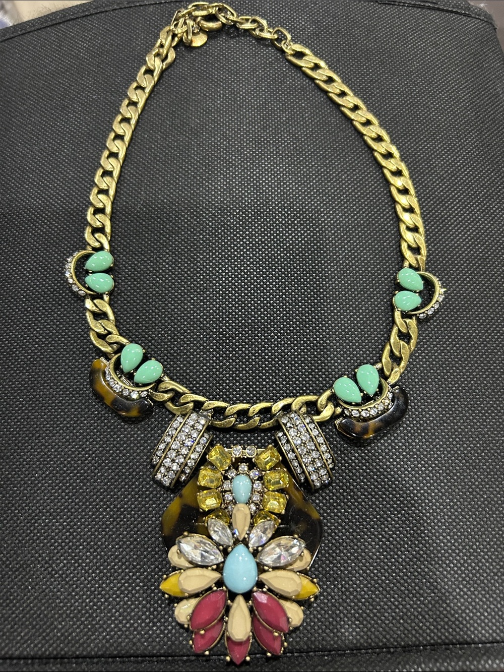 J. Crew Gold-Tone Multicolor Statement Necklace with Turquoise Accents